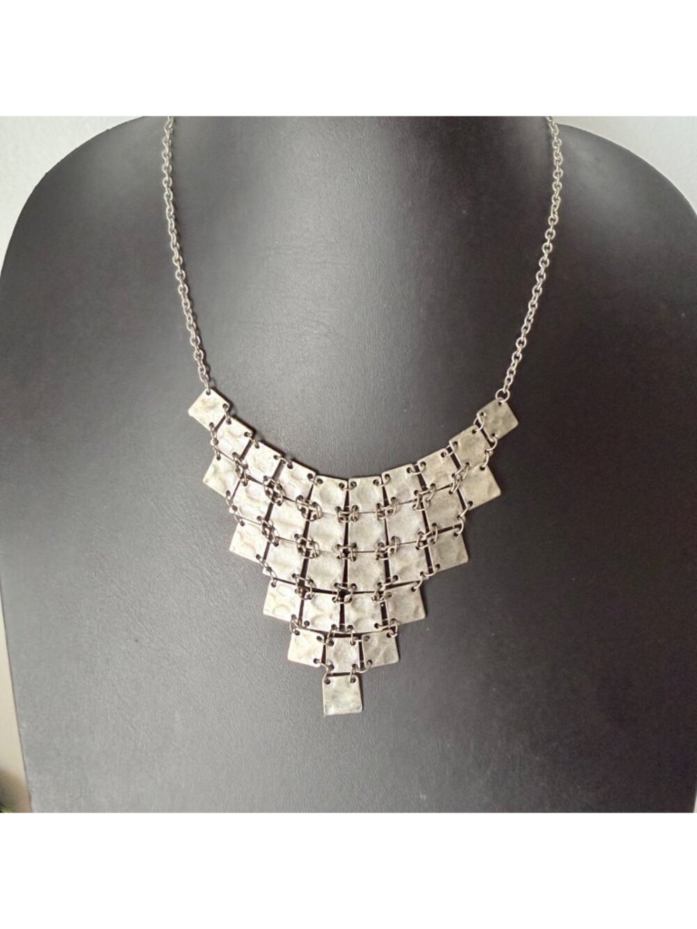 American Eagle Necklace Bib Geometric Square Cascading Silver Tone 18-21 inches